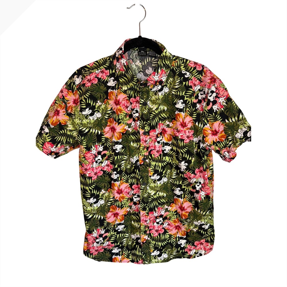 Disney Mickey Mouse Hawaiian Shirt‎ Men's Medium Tropical Floral Aloha